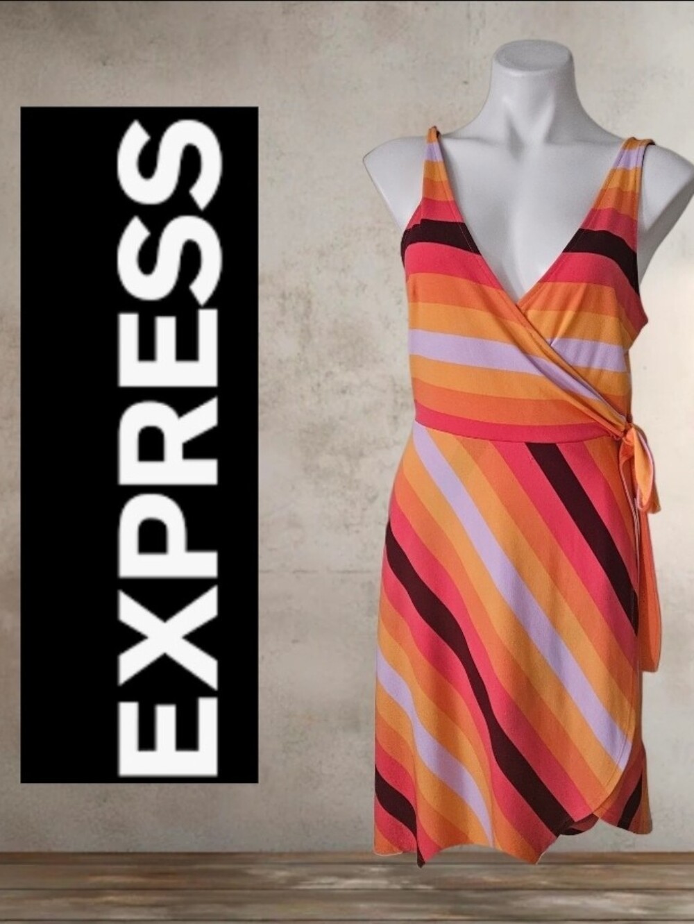 EXPRESS  COLORFUL WRAP-LOOK SUNDRESS--POLY/SPANDEX Medium